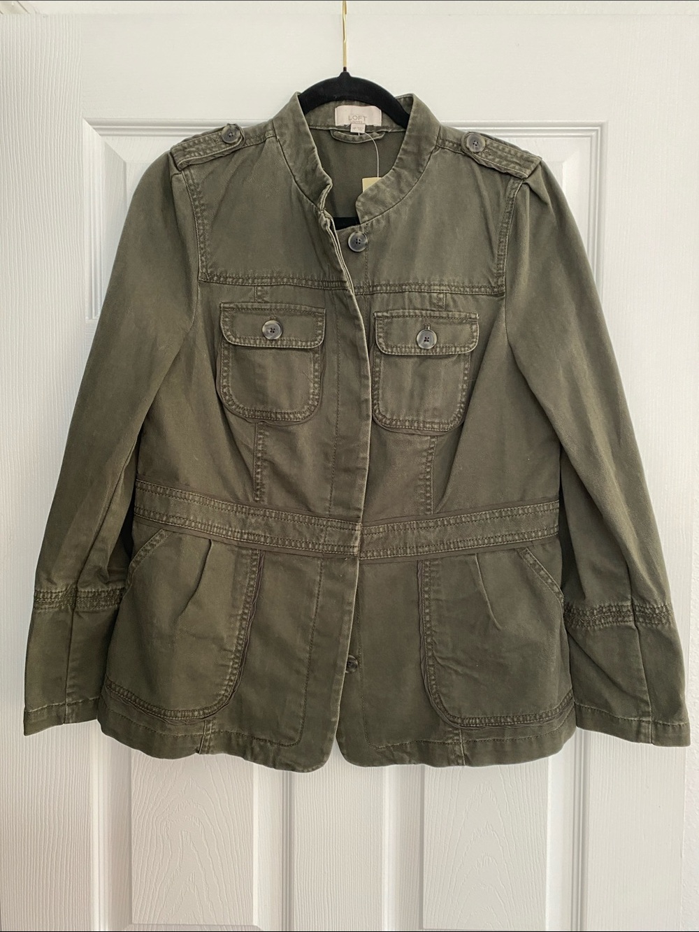 LOFT Olive Green Utility Jacket with Flap Pockets Size Medium Petite NWT